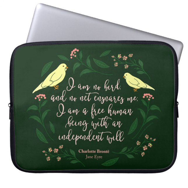 Green Floral Bird Charlotte Bronte Jane Eyre Quote Laptop Sleeve (Front)