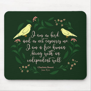 Green Floral Bird Quote Jane Eyre Charlotte Bronte Mouse Pad