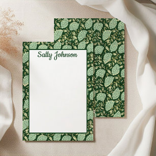 Green Floral Block Print, Customised Stationery Thank You Card