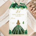 Green Floral Blonde Hair Girl Happy Birthday Gift Tags<br><div class="desc">This elegant and glamourous happy birthday gift tag can be personalised with a name. The design features a beautiful princess with blonde hair and fair skin in a green ball gown. The text combines handwritten script and modern sans serif fonts for a classy and sophisticated look. The floral arrangements, butterflies...</div>