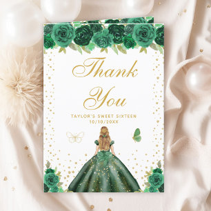 Green Floral Blonde Hair Girl Sweet Sixteen Thank You Card