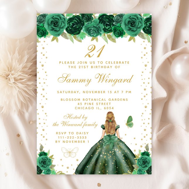 Green Floral Blonde Hair Princess Birthday Party Invitation (Creator Uploaded)