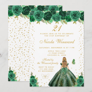 Green Floral Blonde Hair Princess Birthday Party Invitation