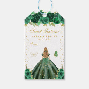 Green Floral Blonde Hair Princess Sweet Sixteen Gift Tags