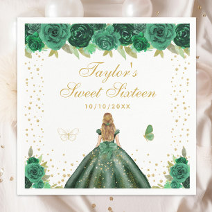 Green Floral Blonde Hair Princess Sweet Sixteen Napkin