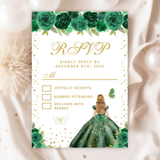 Green Floral Blonde Hair Princess Sweet Sixteen RSVP Card (Creator Uploaded)