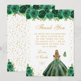 Green Floral Blonde Hair Princess Sweet Sixteen Thank You Card