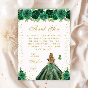 Green Floral Blonde Hair Princess Sweet Sixteen Thank You Card