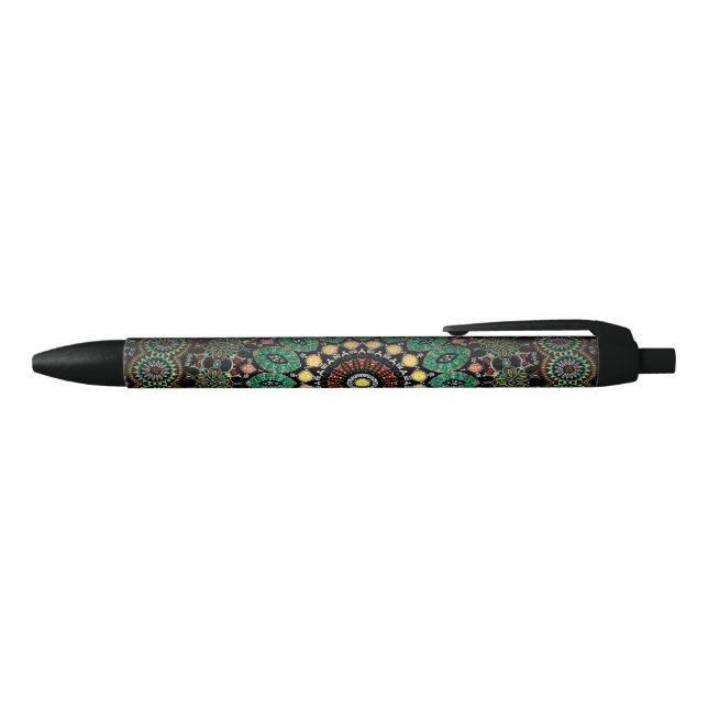 Green Floral Boho Ornate Mandala Black Ink Pen (Top)