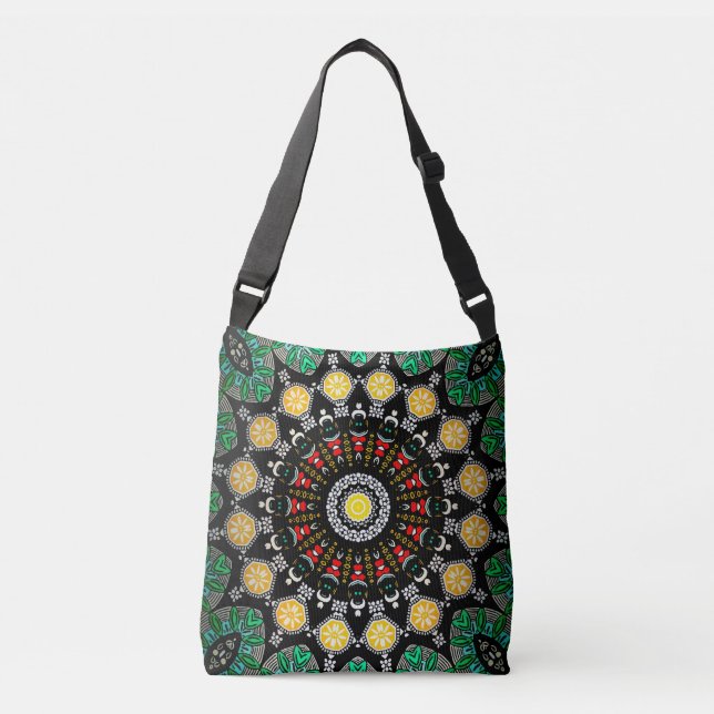 Green Floral Boho Ornate Mandala Crossbody Bag (Front)