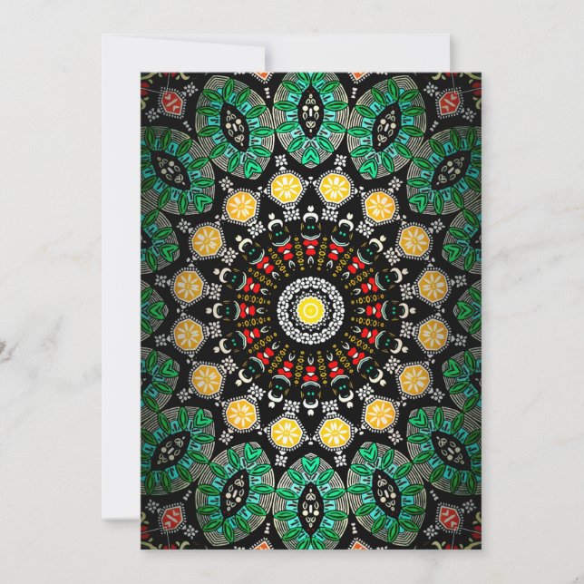 Green Floral Boho Ornate Mandala Holiday Card (Front)