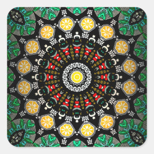Green Floral Boho Ornate Mandala Square Sticker