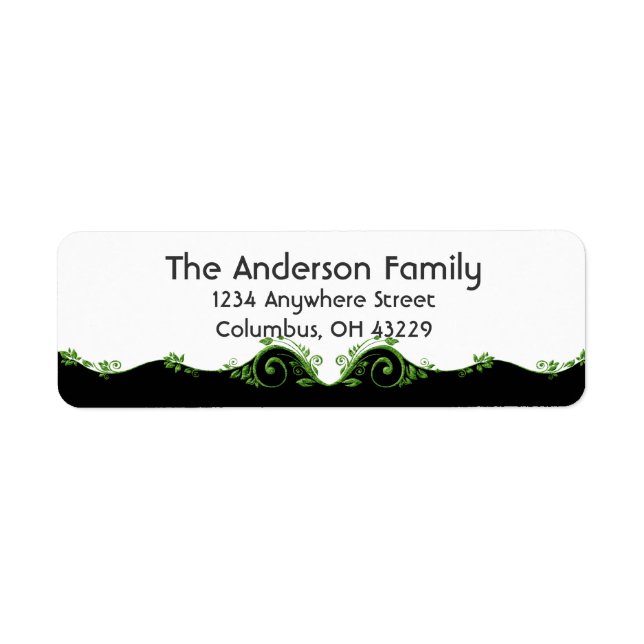 Green Floral Border Line Stylish Address Labels (Front)