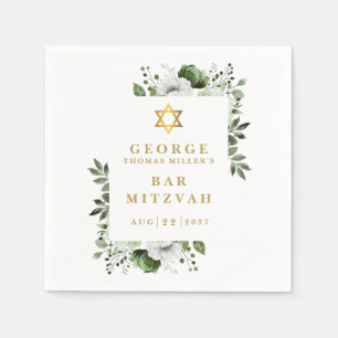 Green Floral Botanical Bar Mitzvah Bat Mitzvah Napkin
