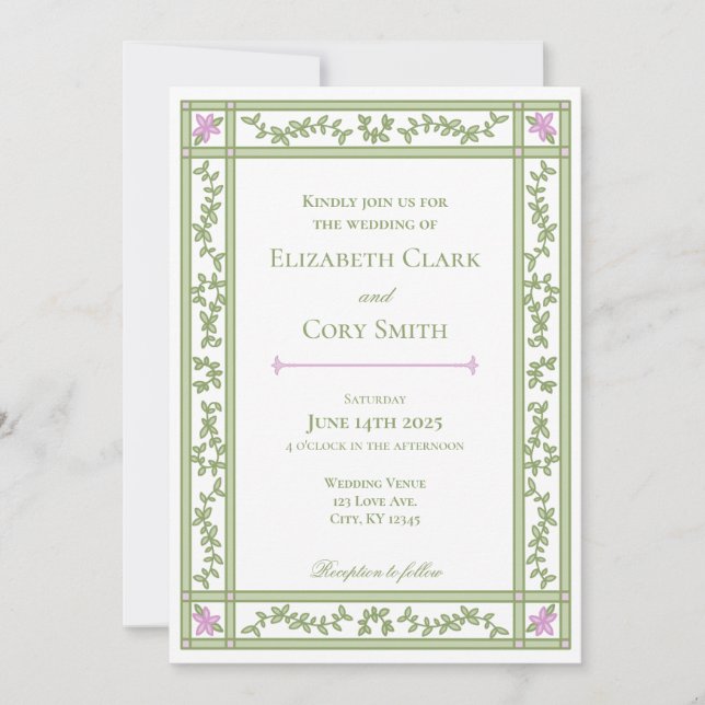 Green Floral Botanical Garden Wedding Invitation (Front)