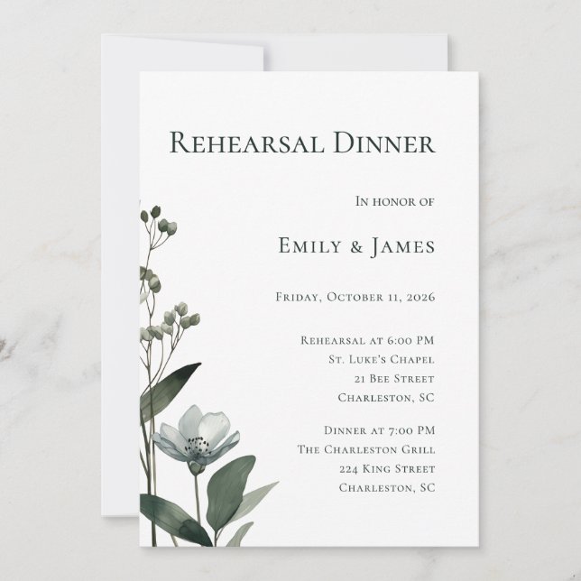 Green Floral Botanical Wedding Invitation (Front)