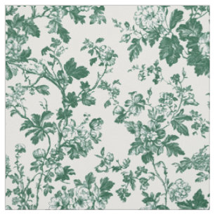 Green Floral Branch Toile Pattern Fabric