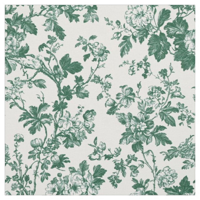 Green Floral Branch Toile Pattern Fabric (Swatch)