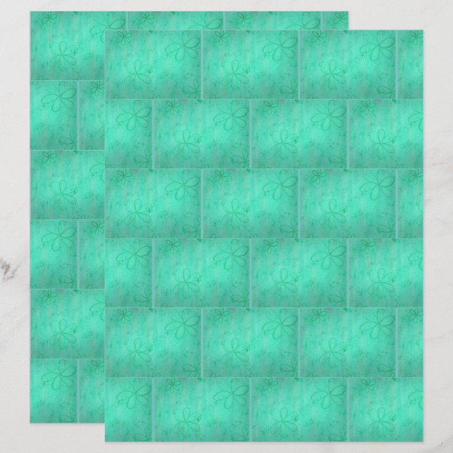 Green Floral Brick Pattern, Scrapbook Paper (Front/Back)