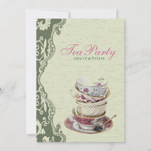 Green Floral Bridal Shower Tea Party Invitation