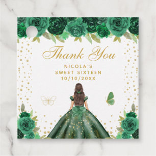 Green Floral Brunette Hair Princess Sweet Sixteen Favour Tags