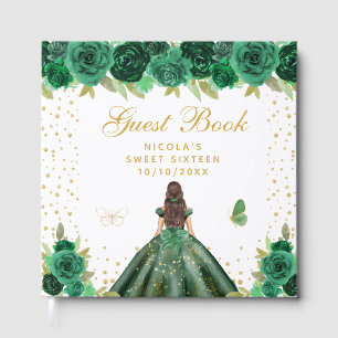 Green Floral Brunette Hair Princess Sweet Sixteen Guest Book