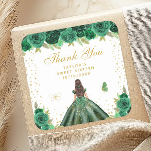 Green Floral Brunette Hair Princess Sweet Sixteen Square Sticker