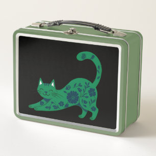 Green Floral cat lunch box