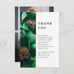 Green Floral Celebration Of Life Funeral Photo Thank You Card