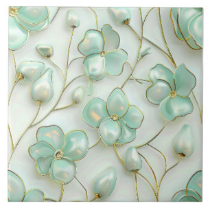 Green Floral Ceramic Tile