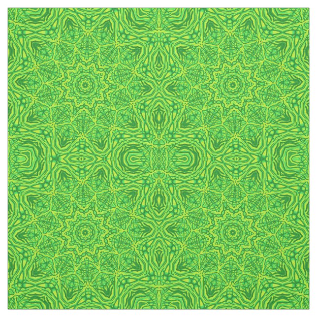 Green Floral Circle Star Pattern Cotton Linen Fabric (Swatch)