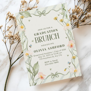 Green Floral Coquette Elegant Brunch graduation Invitation