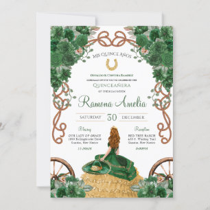 Green Floral Country Western Charro Quinceañera  Invitation