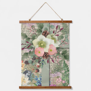 Green Floral Cross Hanging Tapestry