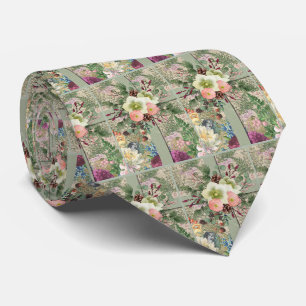 Green Floral Cross Tie