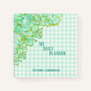 Green Floral Daily Planner Houndstooth Name Modern Notebook