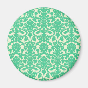 Green Floral Damask Magnet