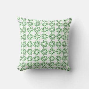 Green floral damask on white cushion
