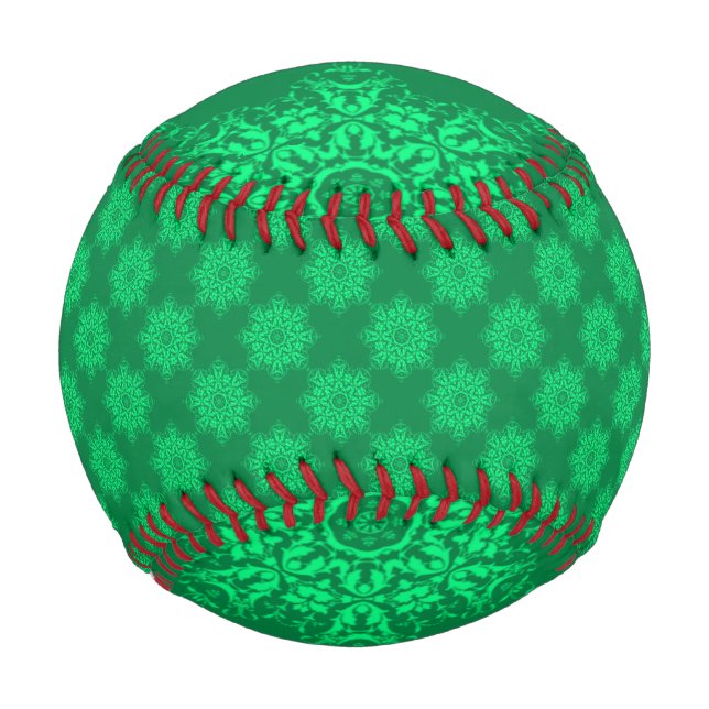 Green floral damask patterned baseball (Back)