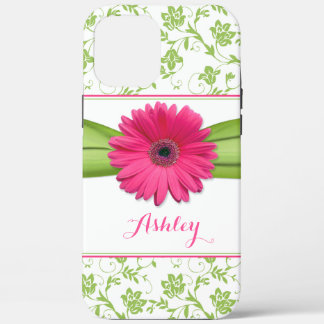 Green Floral Damask Pink Gerber Daisy iPhone 5 12 Pro Max Case