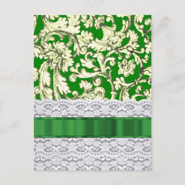 Green floral damask postcard (Front)