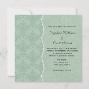 Green Floral Damask Vintage Wedding Invites