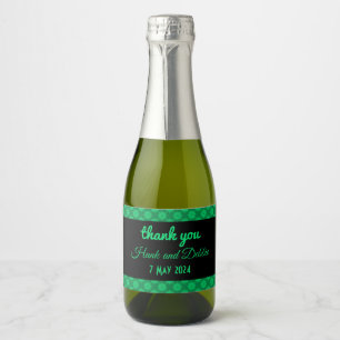 Green floral damask wedding sparkling wine label