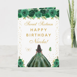 Green Floral Dark Skin Girl Sweet Sixteen Card