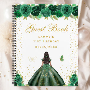 Green Floral Dark Skin Princess Guest Book