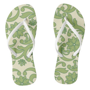 Green floral decor pattern thongs