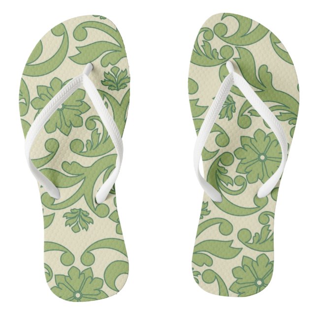 Green floral decor pattern thongs (Footbed)
