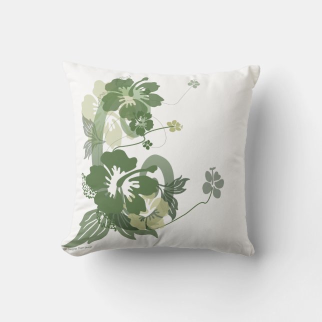 Green Floral Design Throw Pillow (Front)