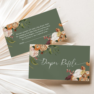 Green Floral Diaper Raffle Baby Shower Insert Card