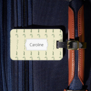 Green floral doodles luggage tag